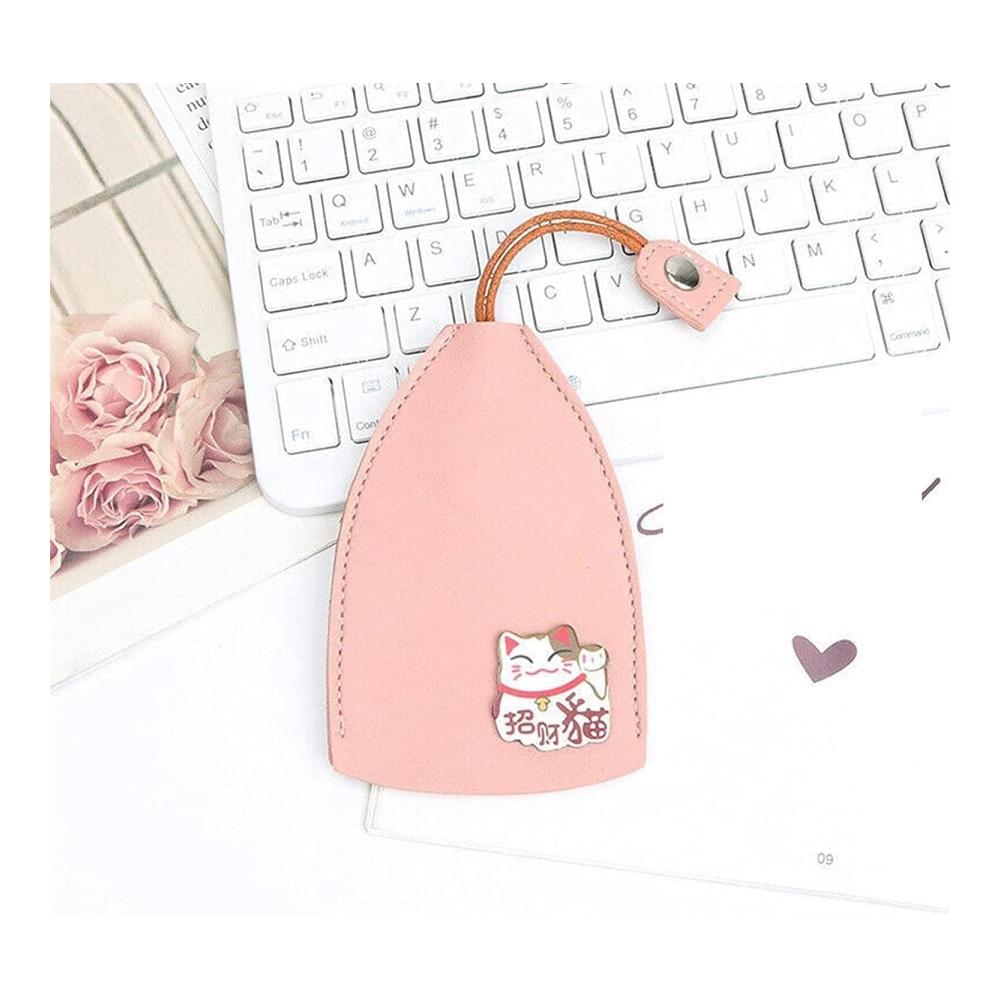 Leather Key Holder Pack - Cute Fruit Designs Unisex Pull-Type Key Pouches for Household Use (Red Cat) - Set of 4