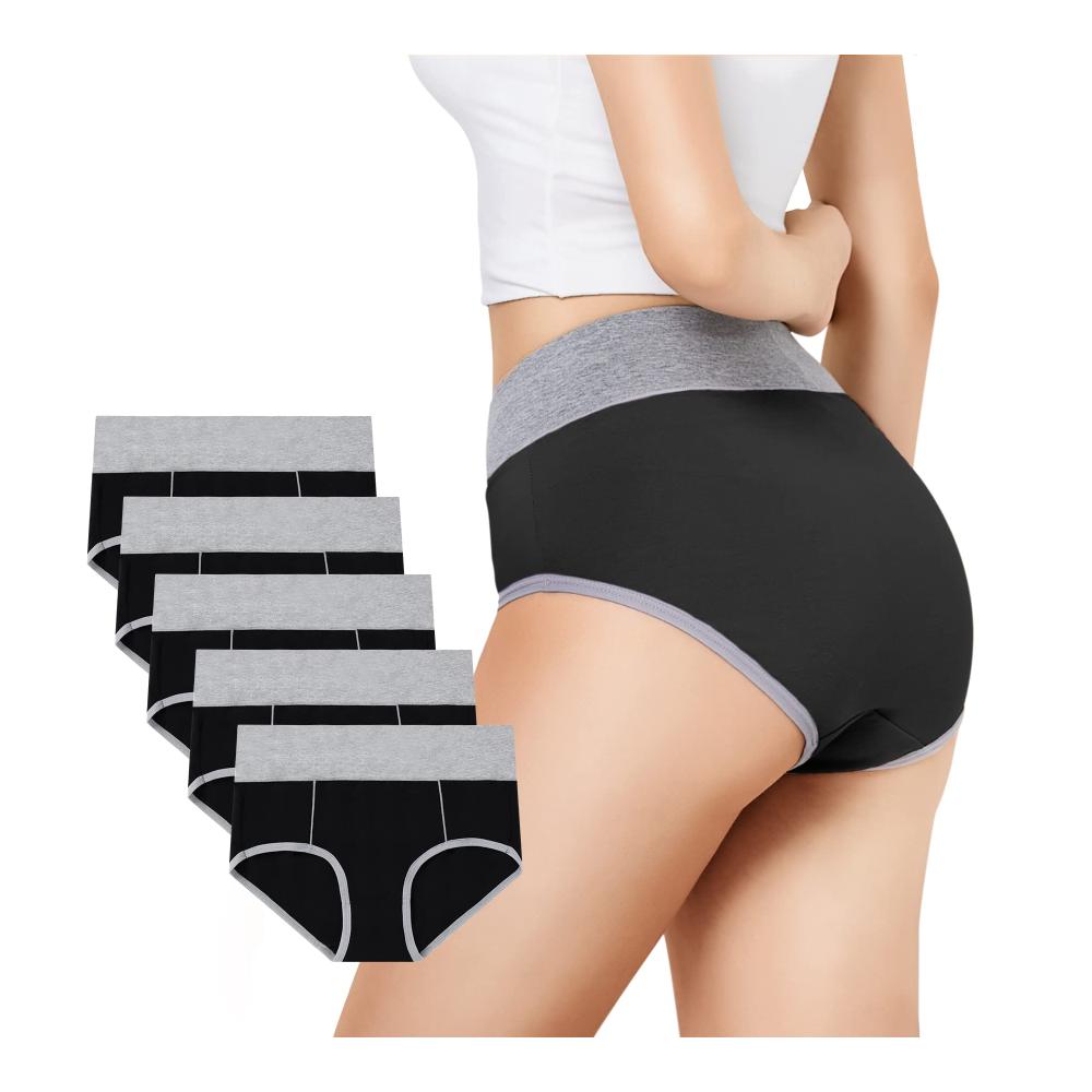 5er Pack Damen Baumwollunterwäsche Bikinis & Taillenslips mit Hoher Taille und Stretch - Komfortabler Unterwäsche-Satz