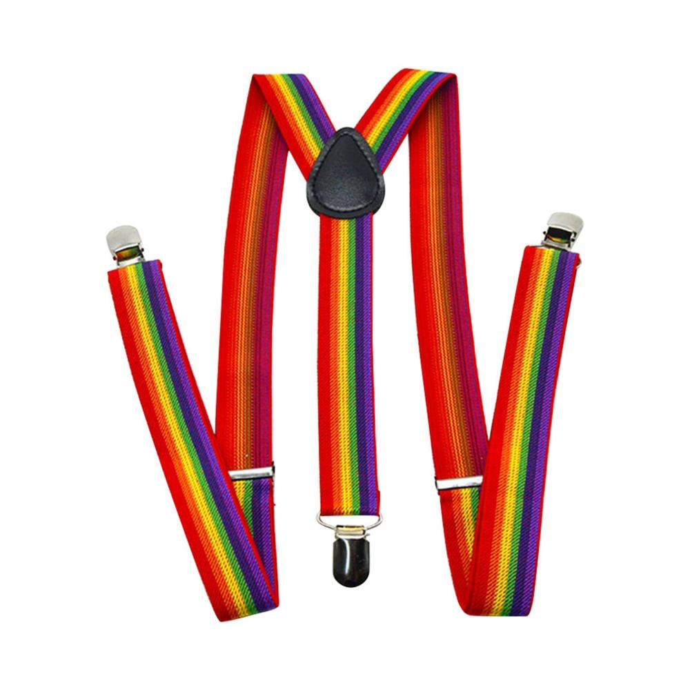 Hosenträger für Damen und Herren Längenverstellbar elastisch Y-Rücken-Stil aus robustem Polyester mit 3 starken Metall-Clips - Einheitsgröße regenbogenfarbig