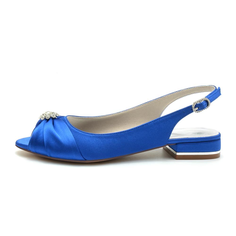 Braut Pumps mit Strass Satin Hochzeitssandalen und Schnalle - Elegante Damen Low Heels für die Hochzeitsfeier
