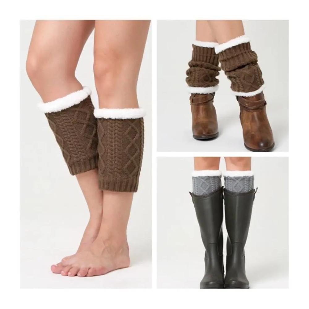Winter Stulpen für Damen - Kurze Gestrickte Beinwärmer mit Häkelarbeit Pulswärmer und Leg Warmers für Stiefelabdeckung