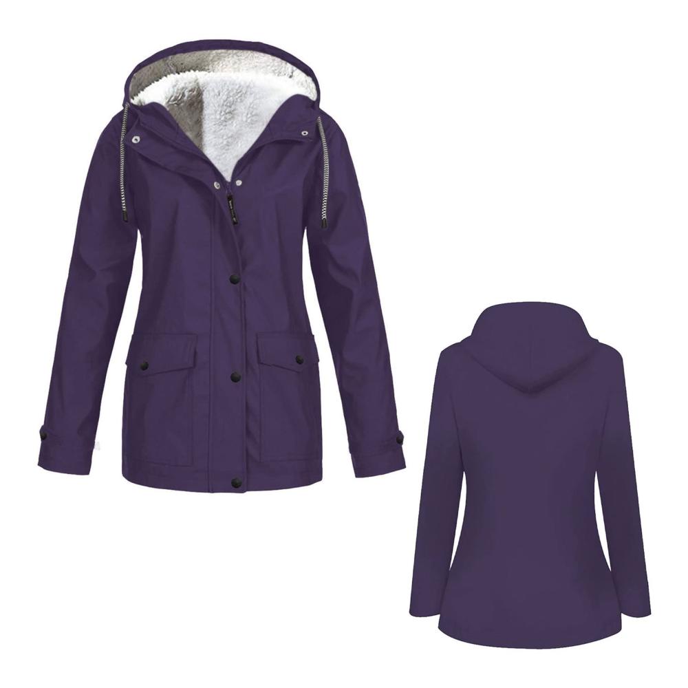 Outdoor Damen Regenjacke Wasserdichter Regenparka mit Fleece-Futter Übergröße und Kapuze - Ideale Warme Windjacke für Frauen von O·Lankeji