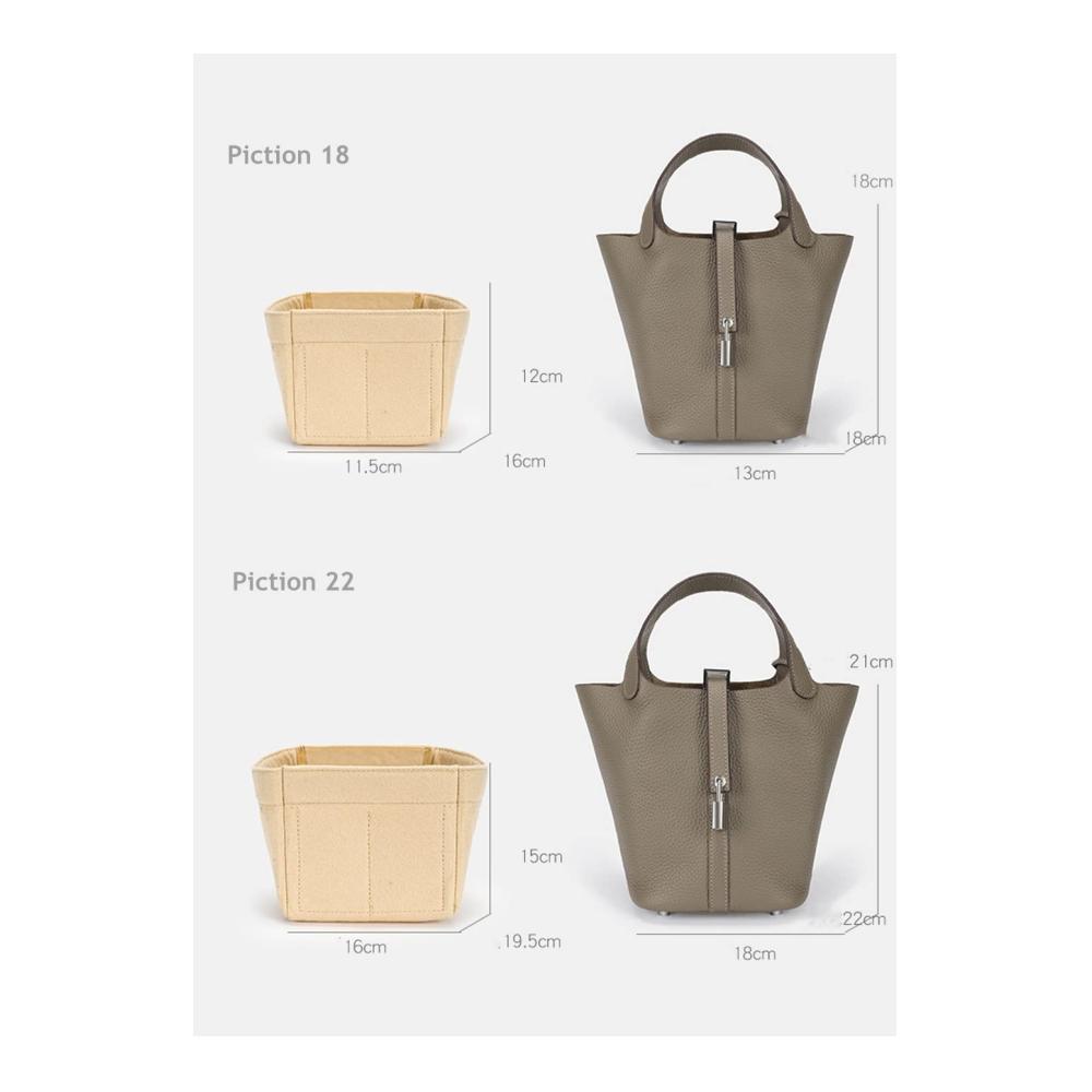 Taschenorganizer Filz mit Metallreißverschluss für Damenhandtaschen - Geldbörsen Organizer Einsatz für Picotin