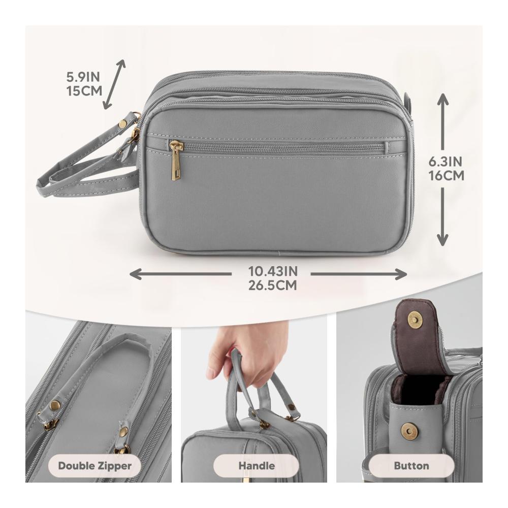 Kompakte Unisex Reise Kulturtasche – Wasserdichter Kulturbeutel mit Nass-Trockenbeutel Tragbare Kosmetiktasche Faltbare Make Up Tasche (265 x 15 x 16 cm Grau