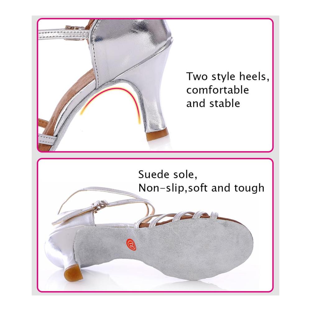 Latein-Tanzschuhe für Damen Geteilte Ledersohle Silber/Gold PU Heels 5/7 cm Flexible Leistungsschuhe