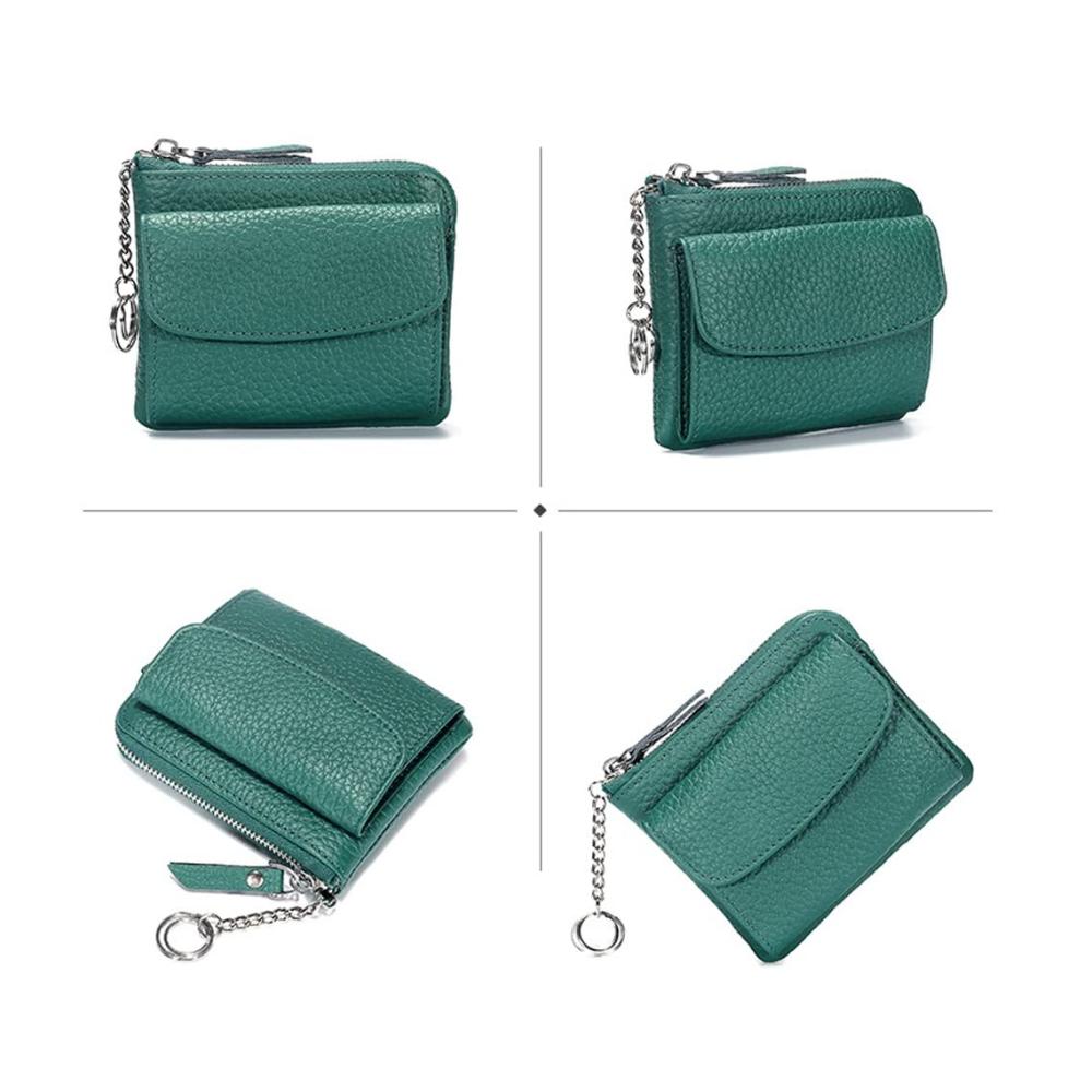 Multifunktionale Mini-Leder-Geldbörse mit Schlüsselring für Herren und Damen - Stylische Silber Geldbörse (Universalgröße