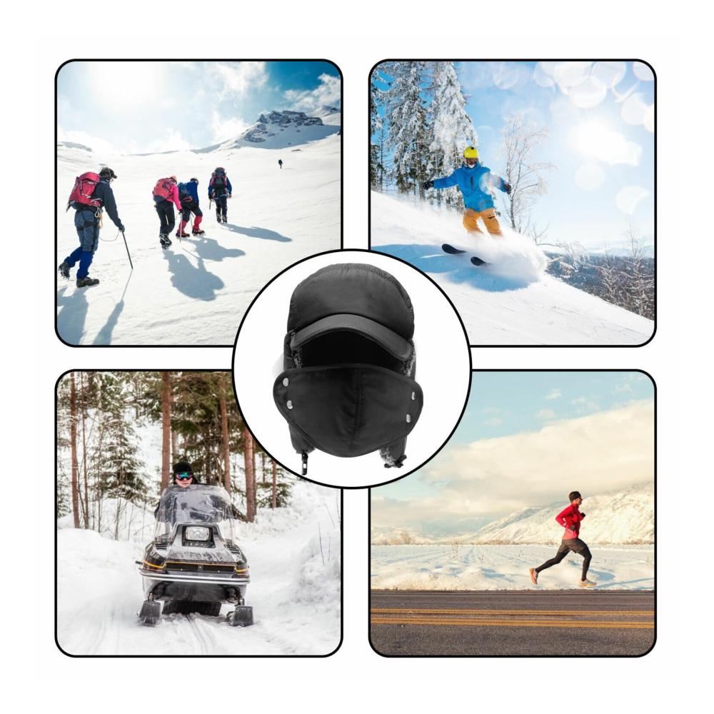 Fliegermützen Tozuor - Russischer Trapper Hut mit Kunstfell Unisex Wintermütze inklusive Ohrklappen und Maske Schwarzer Pelziger Hut für maximale Wärme