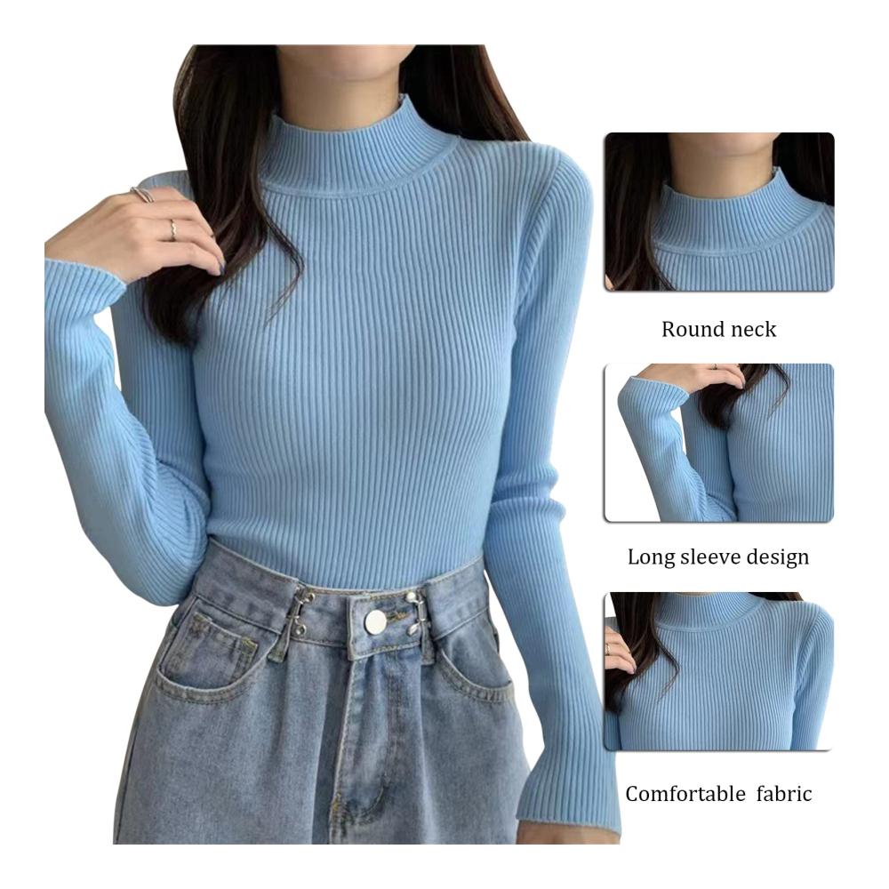 Damen Halb Rollkragenpullover Weicher Strickpullover mit Langarm Elegant und Schlank Ideal für Herbst/Winter
