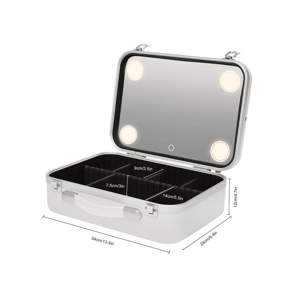 Multifunktionale Make-up-Box mit verstellbarem Beinspiegel dimmbaren LED-Lampen und kippbarem Spiegel – Friseur-Roller aus beleuchteter Aluminiumlegierung