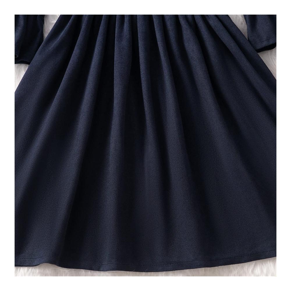 Kinder Geschenk Langärmeliges Mädchen Kleid mit Spitze Patchwork-Design und elastischer Taille