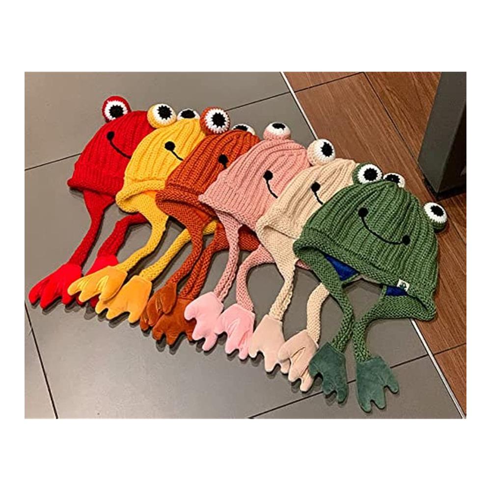 Frosch-Strickmütze für Damen | Grobes Zopfmuster Fleece-gefüttert | Weiche Wintermütze