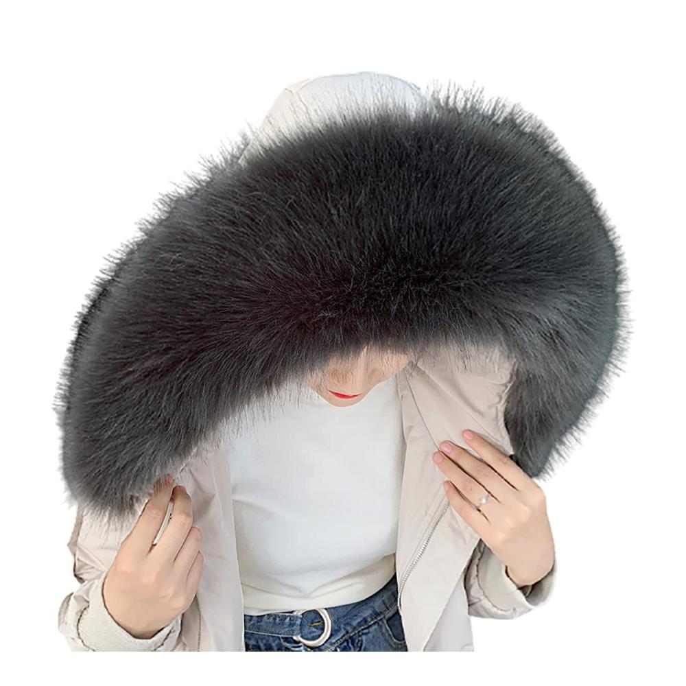 Kunstpelz Kragen für Wintermäntel und Jacken - Abnehmbarer 65cm langer Kapuzenbesatz