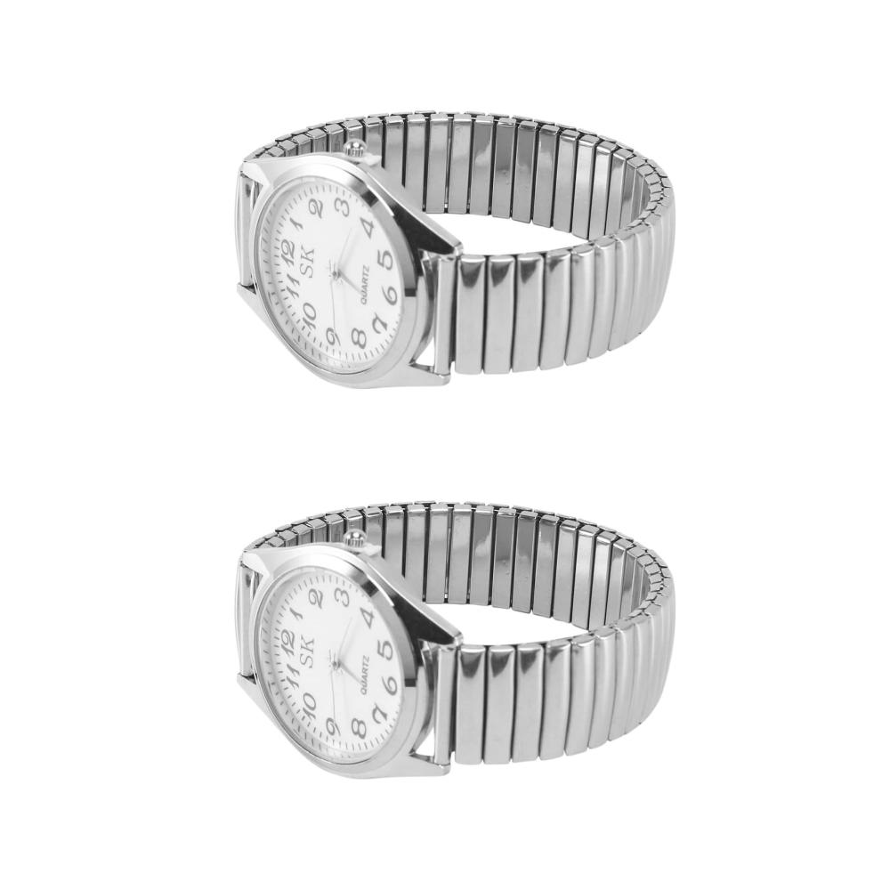Dehnbare Stahl Armbanduhr - Sportliche Damen und Herren Uhr mit 2x Großen Zahlen - Silber 36mm Durchmesser