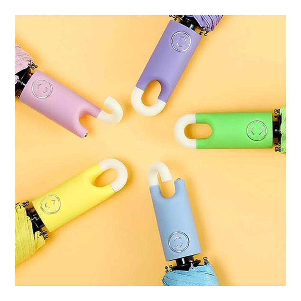 Three-Fold Windproof Travel Umbrella - Lightweight Compact and Self-Opening with Buckle for Easy Use in Yellow