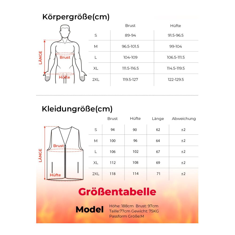 Beheizbare Herrenweste mit 8 Heizzonen 3 Wärmestufen USB Elektroheizung - Ideal für Ski Angeln Motorrad und Outdoor-Aktivitäten (Ohne Akku
