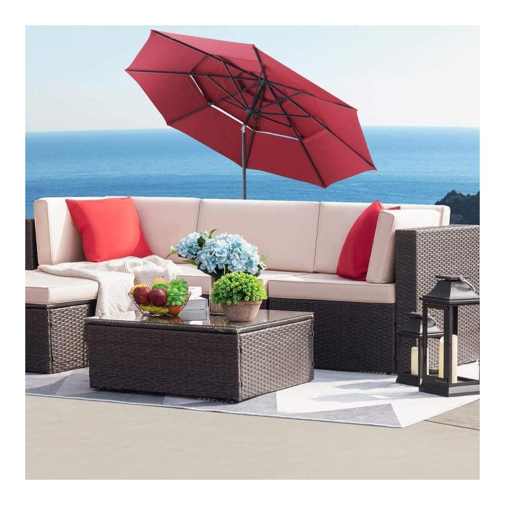 10 FT Terrassenregenschirm mit 3D-Tiermotiven robusten Rippen Lüftung und Kurbel - Markt- und Outdoor-Tischschirm für Garten und Strand in lebhaftem Rot