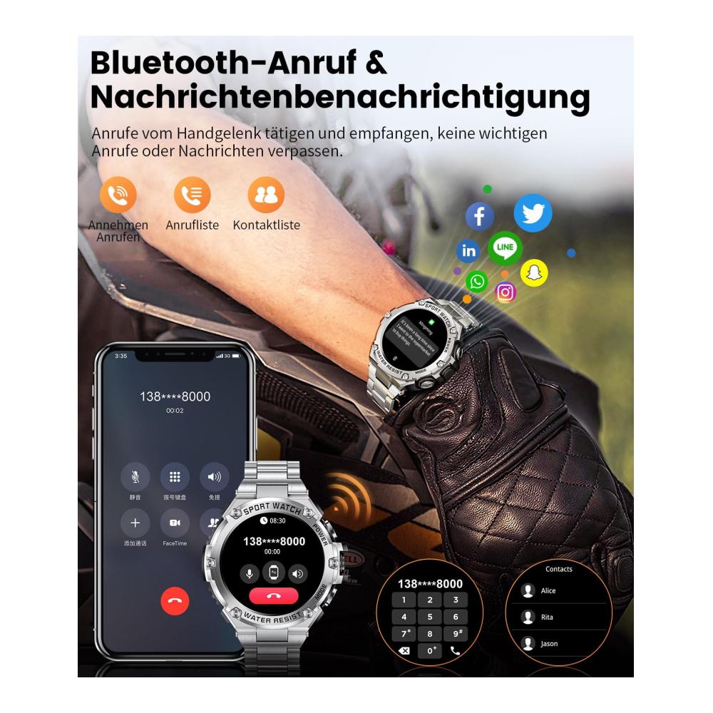 Fashion Smartwatches Hochauflösende 1.50 HD-Anzeige 800mAh Batterie 120 Sportmodi IP67 Wasserdicht - Die ultimative Herren Fitnessuhr mit Telefonfunktion Blutdruckmessung und Herzfrequenzüberwachung für Android und iOS