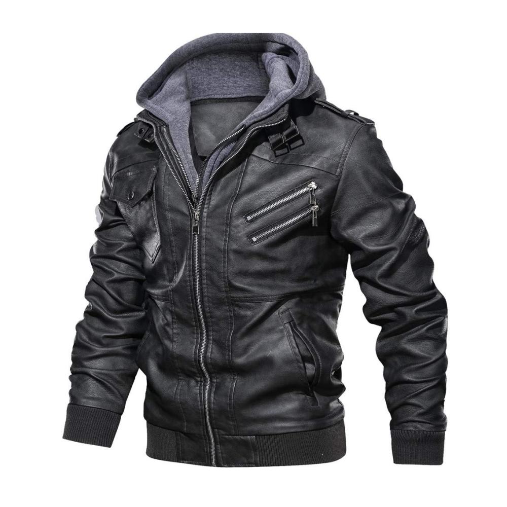 Herren Kapuzen Lederjacke - Stylische Langarm Winterjacke für Männer | Winddichte Outdoor Jacke mit Leder Hoodie Parka Design und Bomberjacke Flair - Perfekte Streetwear für Herbst/Winter