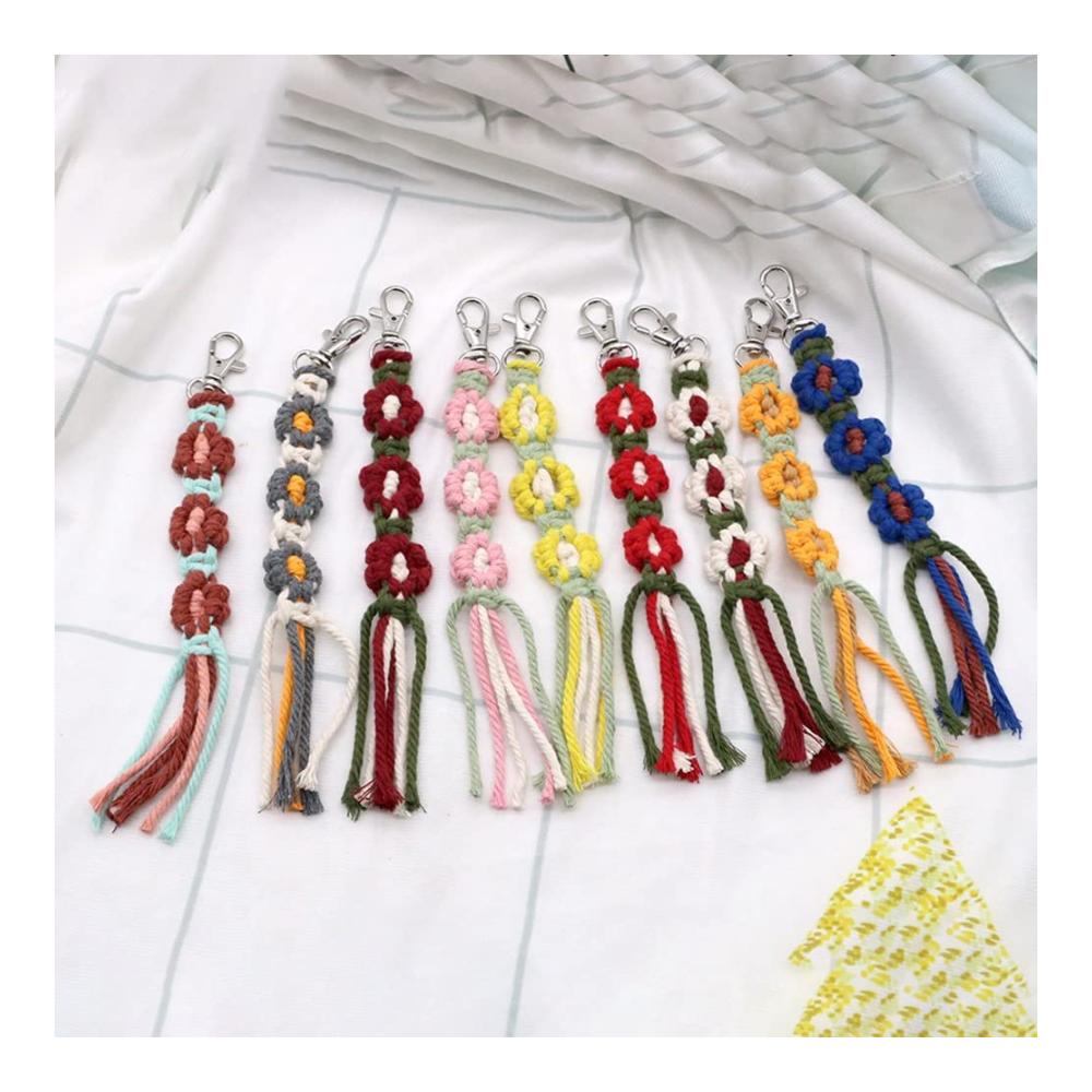 9er Pack Boho Makramee Schlüsselanhänger mit Quasten - Handgefertigtes Zubehör für Schlüssel Geldbörse & Geschenke
