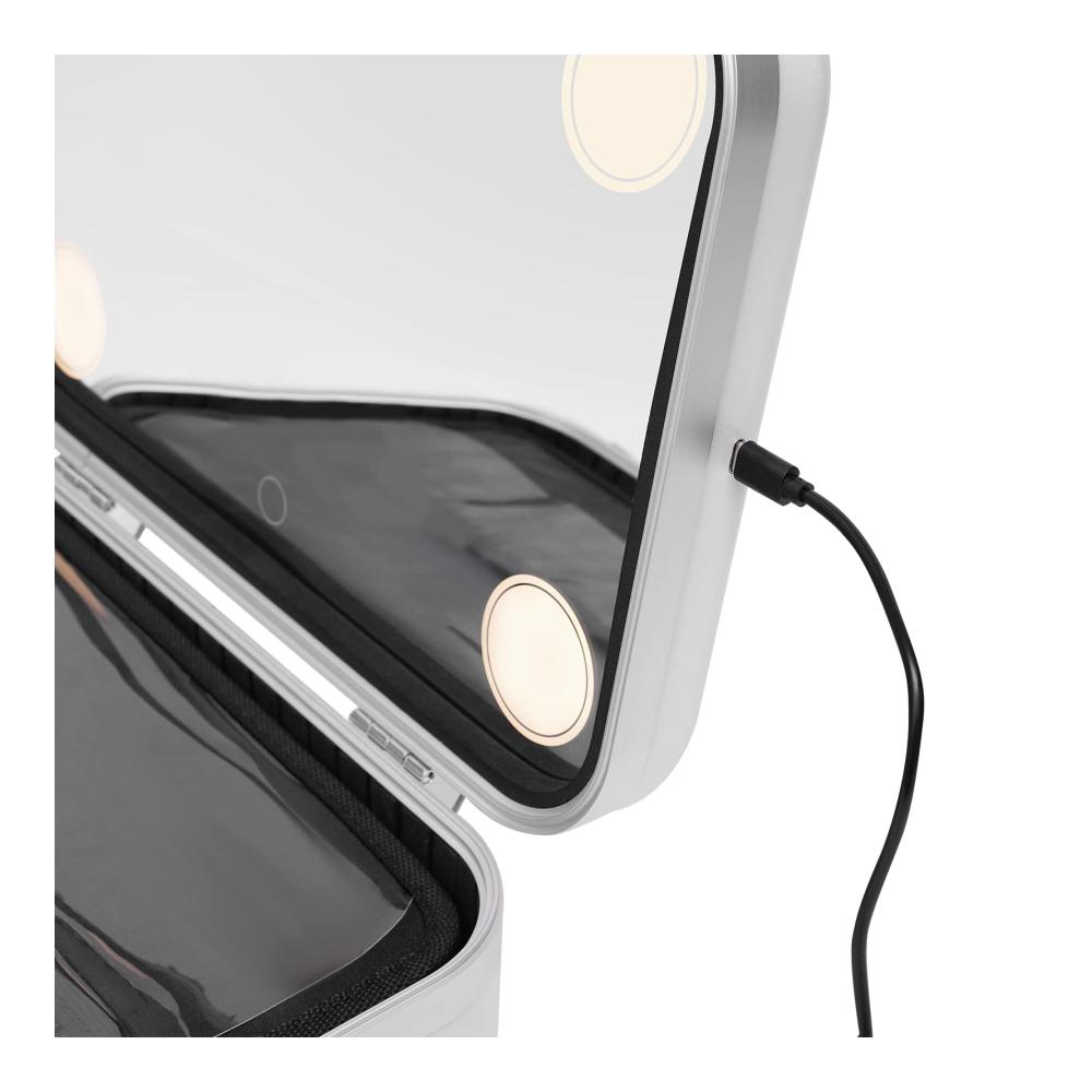 Multifunktionale Make-up-Box mit verstellbarem Beinspiegel dimmbaren LED-Lampen und kippbarem Spiegel – Friseur-Roller aus beleuchteter Aluminiumlegierung
