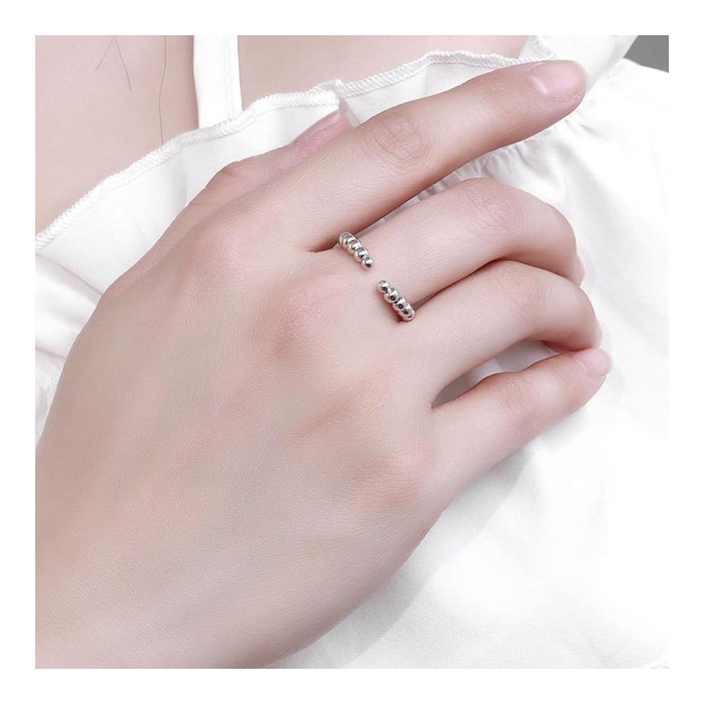 Anti Stress Ring Silber mit Beweglichen Perlen - Damen Mädchen Dünne Stapelbare Ringe für Dekompression Zappeln & Anxiety - Trendige Dekompressionsringe