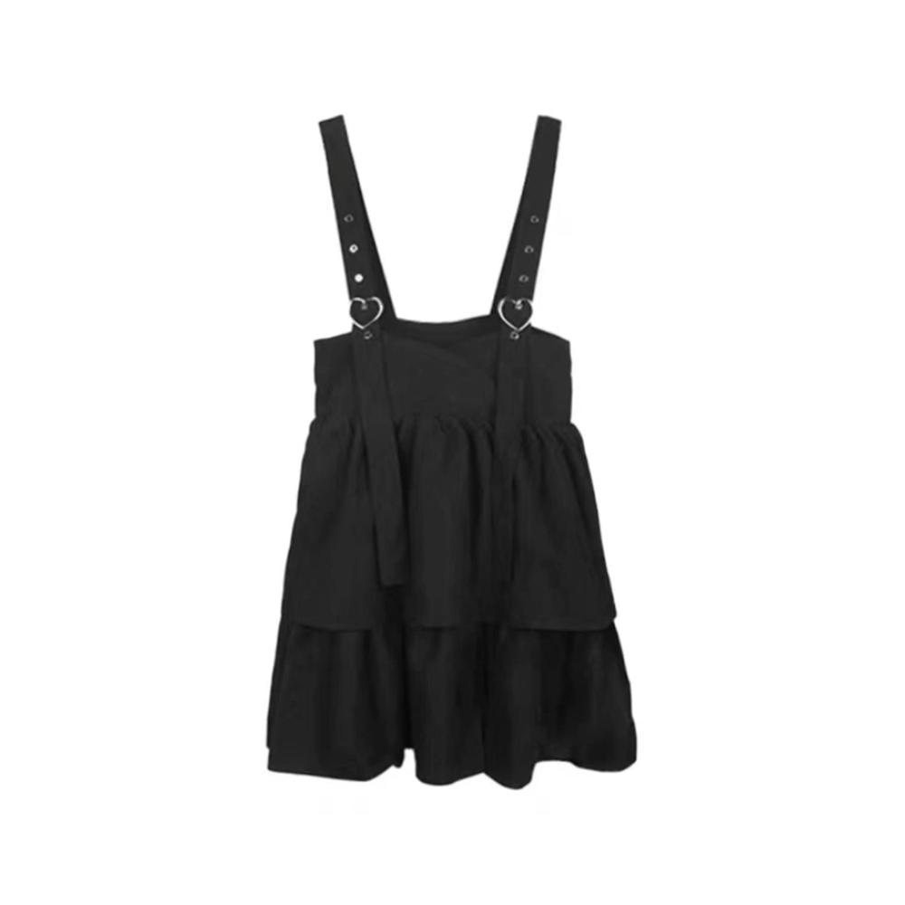 Pareos & Strandkleider Kawaii Schwarz Rüschen Lolita Kleid - Damen Herbstmode mit Japanischem Flair Ärmellos und Trägerdesign Niedliches Minikleid im Adretten Stil