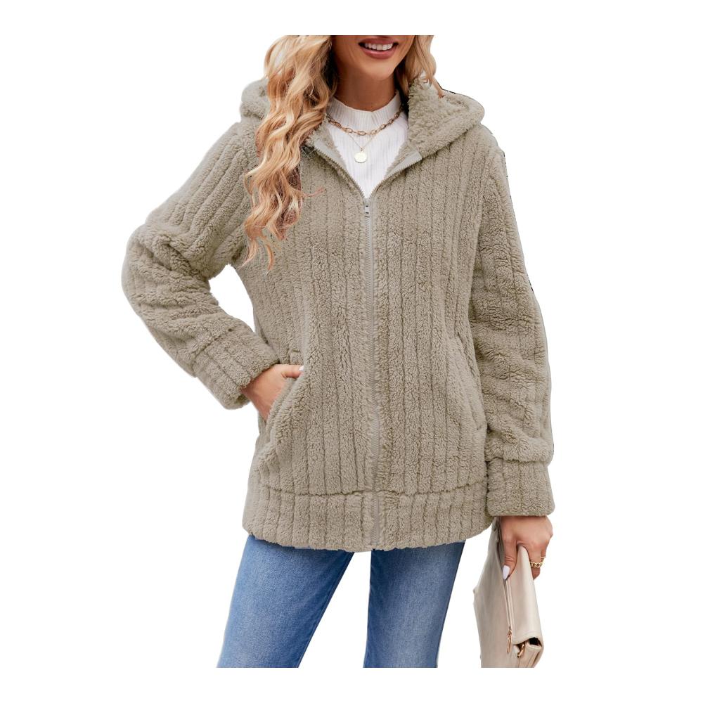 Teddy-Fleece Kapuzenjacke für Damen - Warme Winterjacke mit Plüschfutter Taschen und Oversize-Schnitt