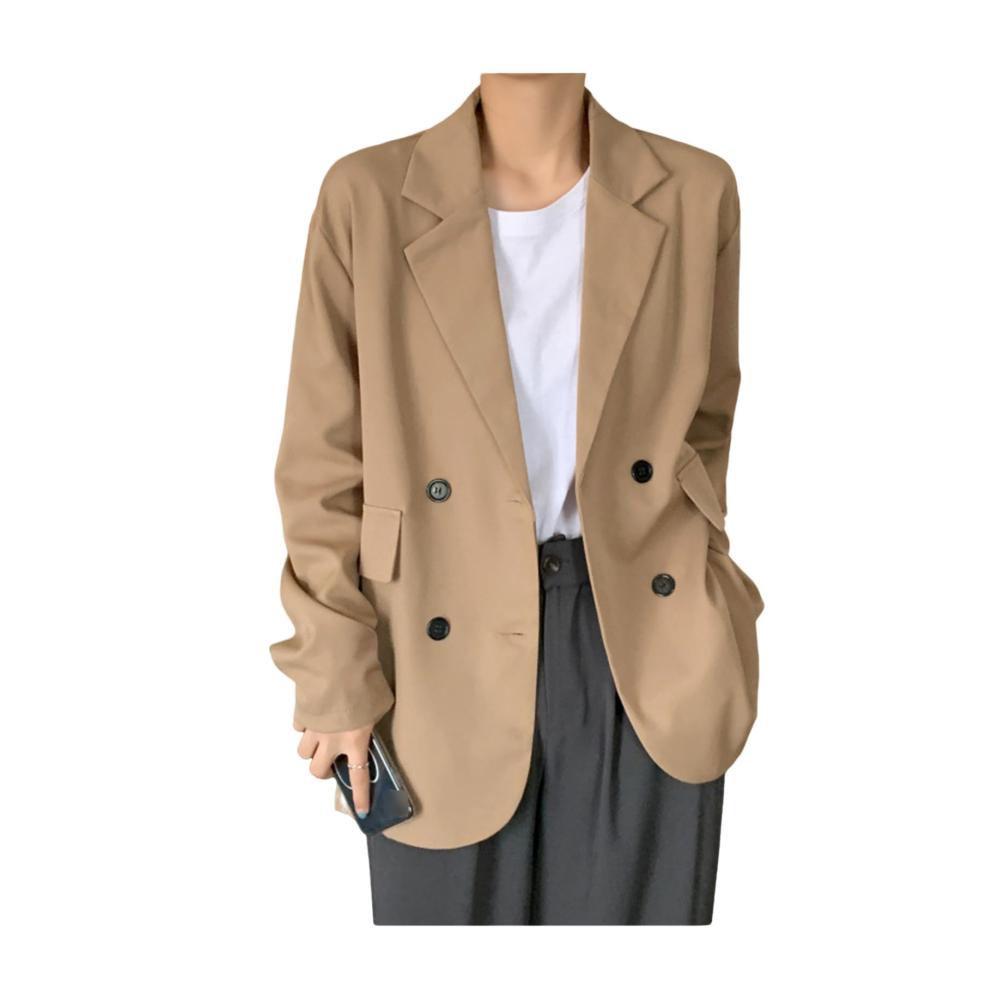 Damen Blazer Langarm Lose Passform Casual Anzugjacke in Solider Farbe mit Knopfleiste - Trendige Strickjacke für Frauen