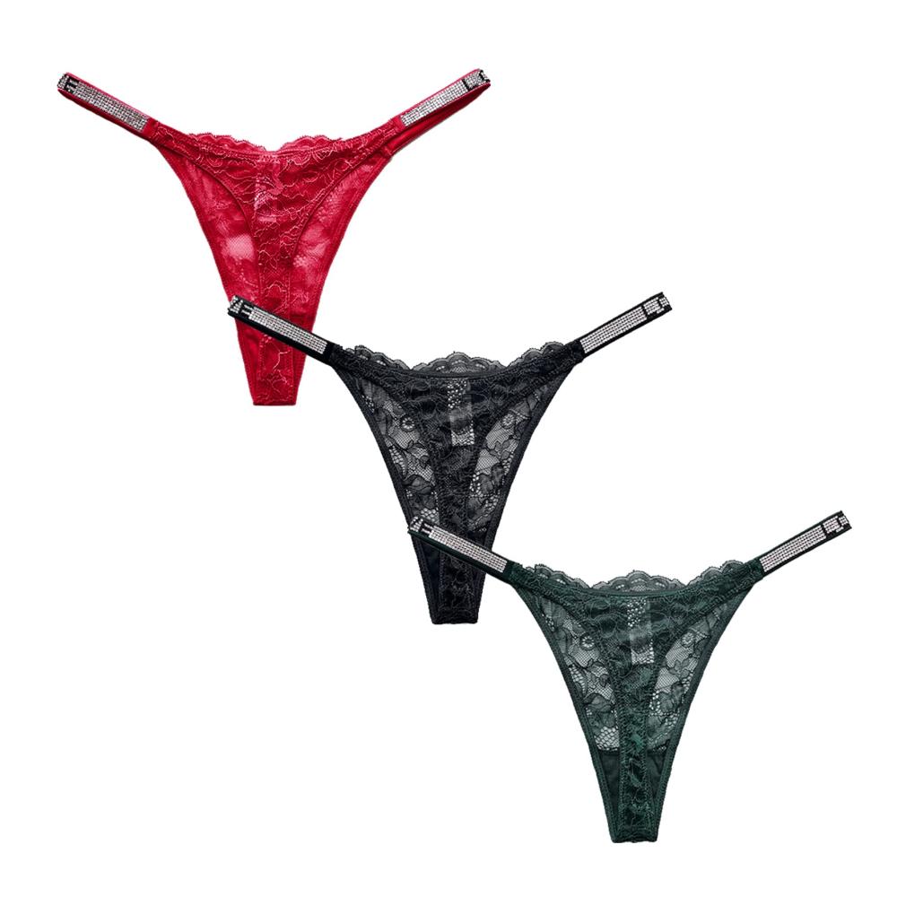 Damen Spitzen-Tanga 3er-Pack | Sexy G-Strings & Strings | Niedrige Taille Unterwäsche | Verführerische Damenunterhosen in Spitzenoptik