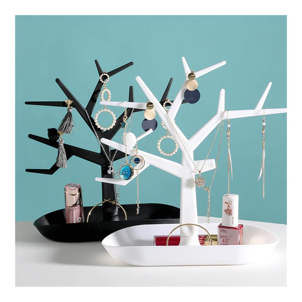 Schmuckkästen Kosmetik-Schmuck-Aufbewahrung mit Ohrring-Präsentationsständer Balkon und Schlüsselaufbewahrung – Halsketten-Organizer und Desktop-Display (Color Bk