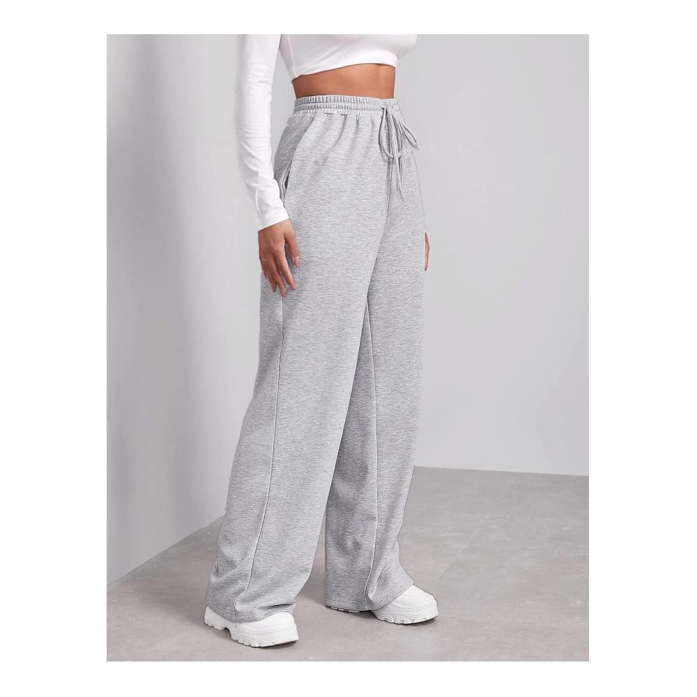 Bequeme Damen Jogginghose mit weitem Bein hoher Taille und Taschen – Elastische lockere Hose mit Kordelzug