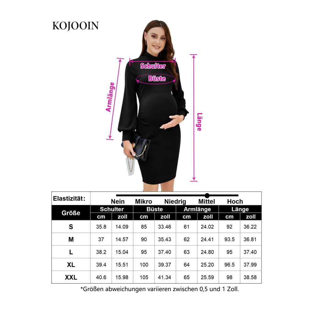 Umstandskleid mit Rollkragen und Langarm für Schwangere - Damen Schwangerschaftskleid mit seitlicher Raffung - Modisches Umstandskleid von KOJOOIN (Verpackung MEHRWEG
