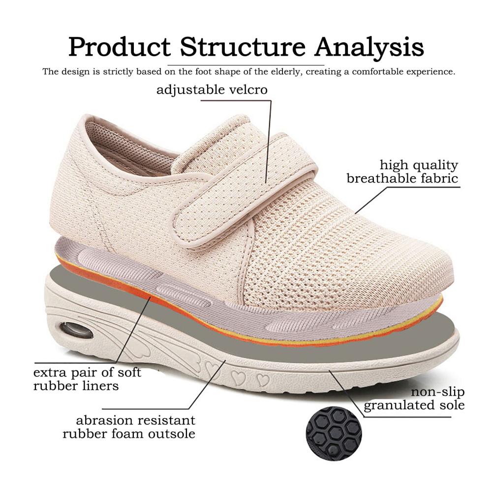 Diabetiker-Wanderschuhe für ältere Damen | Verstellbarer Verschluss Atmungsaktiv Leichtgewicht | Breite X-Wide Passform rutschfeste Sohle Luftkissen-Sneaker für geschwollene Füße & Ödeme