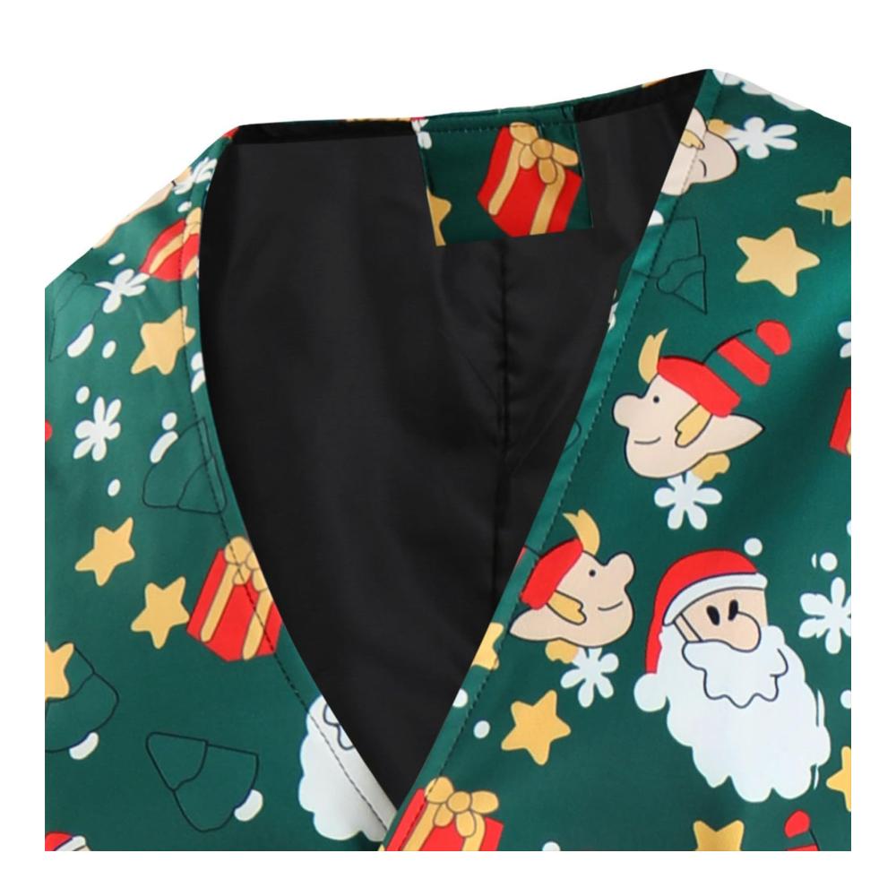 Herren Weihnachtsanzug Set V-Ausschnitt Weste Druckmuster Slim Fit Anzug für Weihnachtsparty