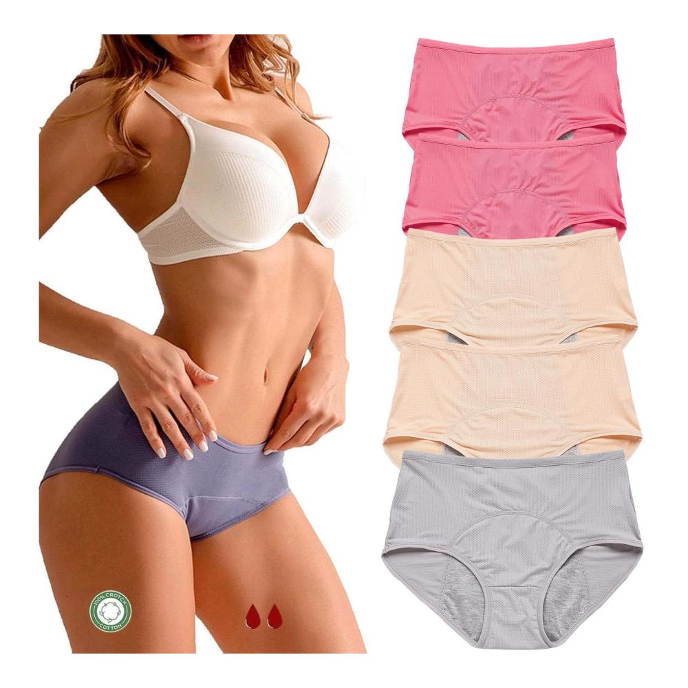 Inkontinenz & Menstruationsschutz Auslaufsichere Höschen 5er-Pack (Größe 6XL Farbe D) - Hohe Taille Damen Panties & Hipsters