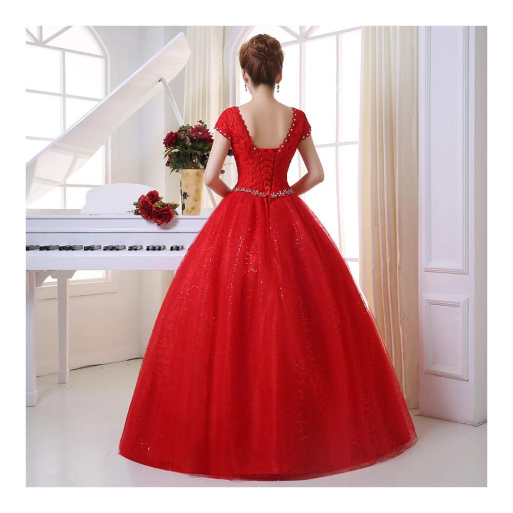 Abendkleider Damen Romantisches Brautkleid mit Rundhalsausschnitt Kurzarm und eleganter Spitze