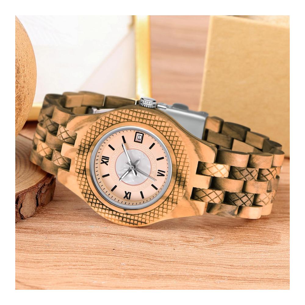 Natürliche Holzuhren für Damen Exklusive Tiong Armbanduhr mit Analogem Quarz Verstellbarem Holzarmband und Leichtem Design