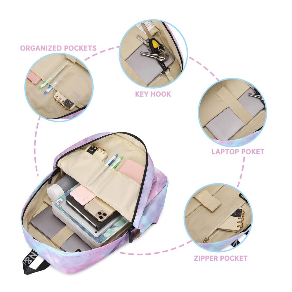 Batiken Lila Kinderrucksack – Leichter Schulrucksack für Mädchen mit Aufdruck Kinder-Schulranzen-Rucksack für stilvolles Tragen und einfache Organisation