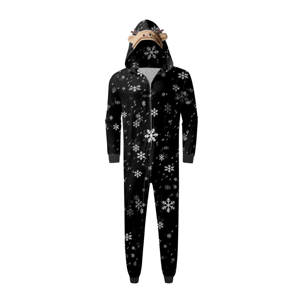 NKPUYT Weihnachts Schlafanzug für die ganze Familie - Weihnachts-Overall mit Kapuze und festlichem Druck für Damen Herren Kinder & Babys