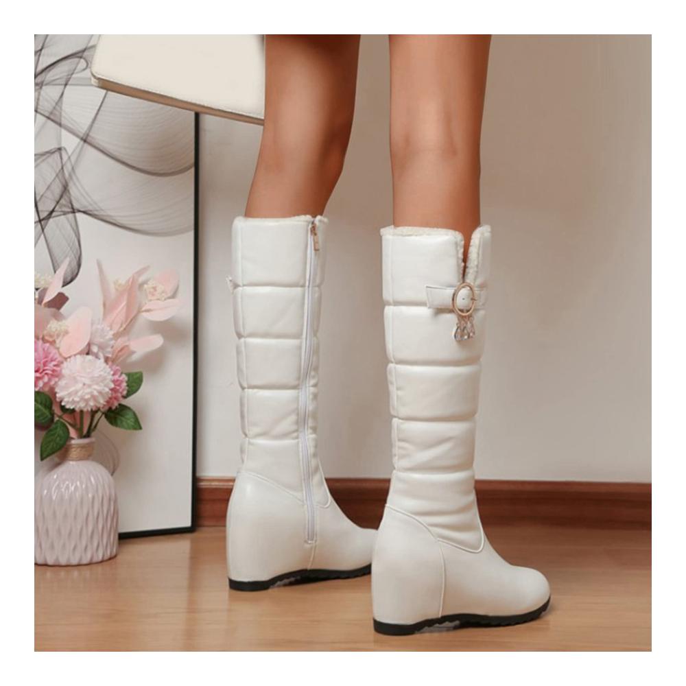 Winterstiefel Damen mit Plüschfutter | Warme Keilabsatz Stiefel für Damen | Lange Winterschuhe mit Dicken Sohlen | Damen Boots für den Winter | Squashschuhe inklusive
