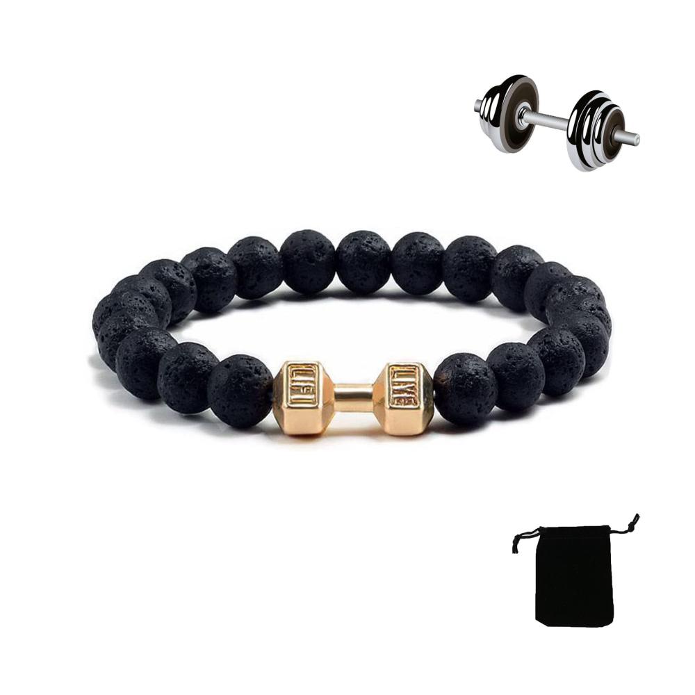 FBITE Dumbbell Bracelet - Stylish Natural Volcanic Lava Stone Gym Jewelry for Men and Women