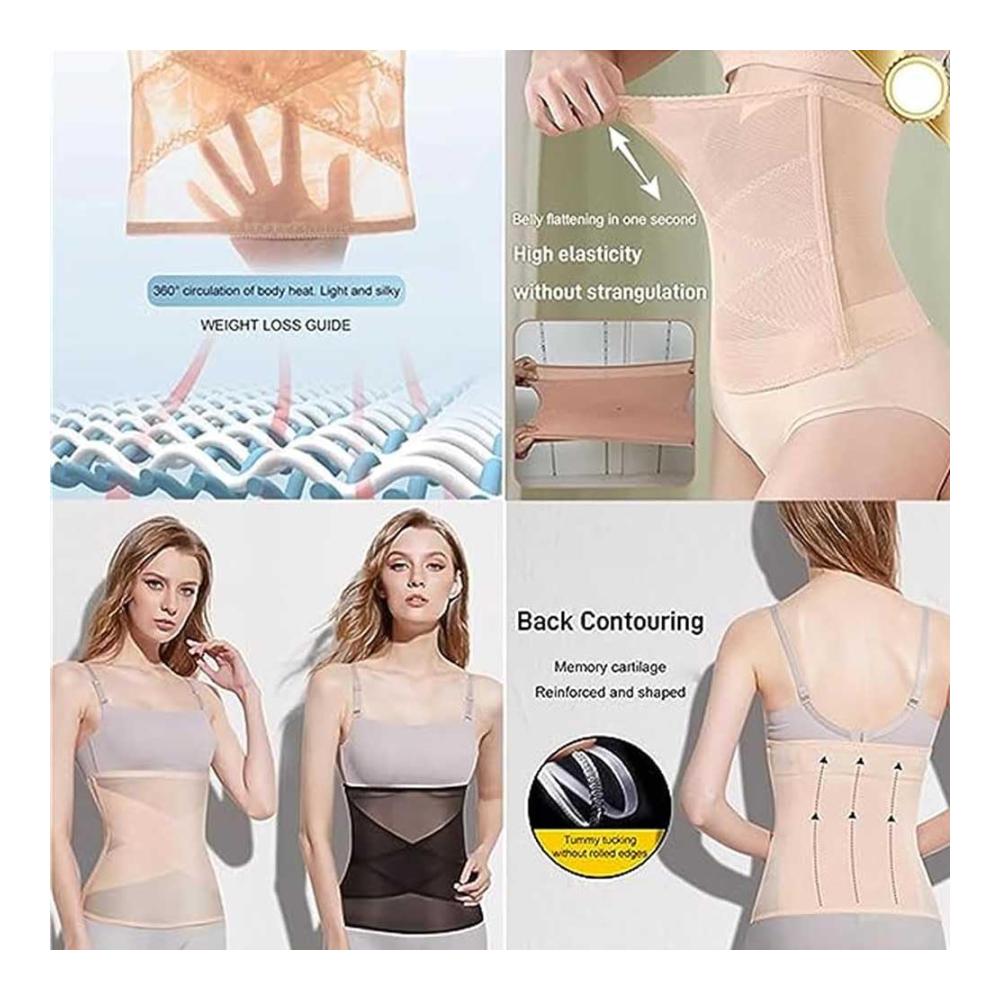 Cross Mesh Miederslip High-Waist Waist Shaper for Crossover Abdominal Control & Tummy Shaping