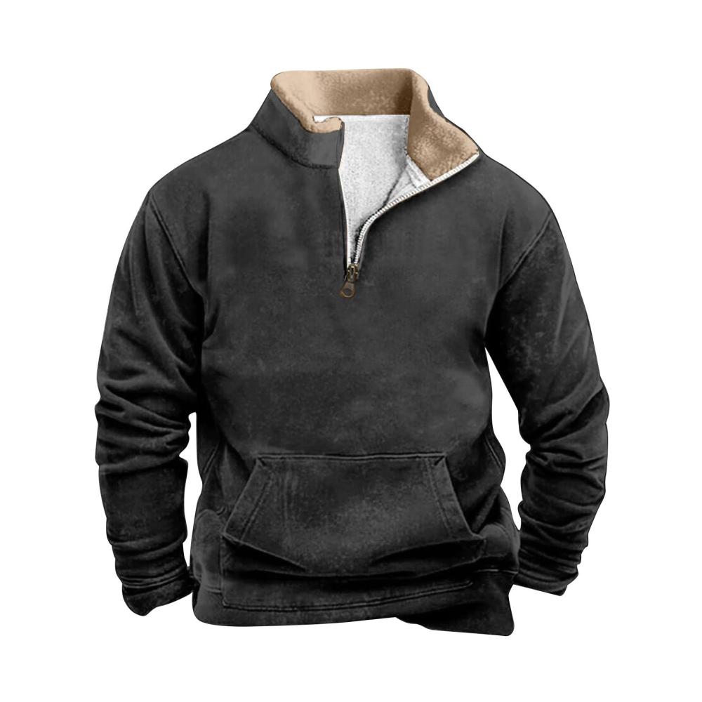 Pullover Troyer mit 1/4-Zip und Fleece-Futter für Herren - Stilvolles Sweatshirt mit Knopfleiste und Kragen