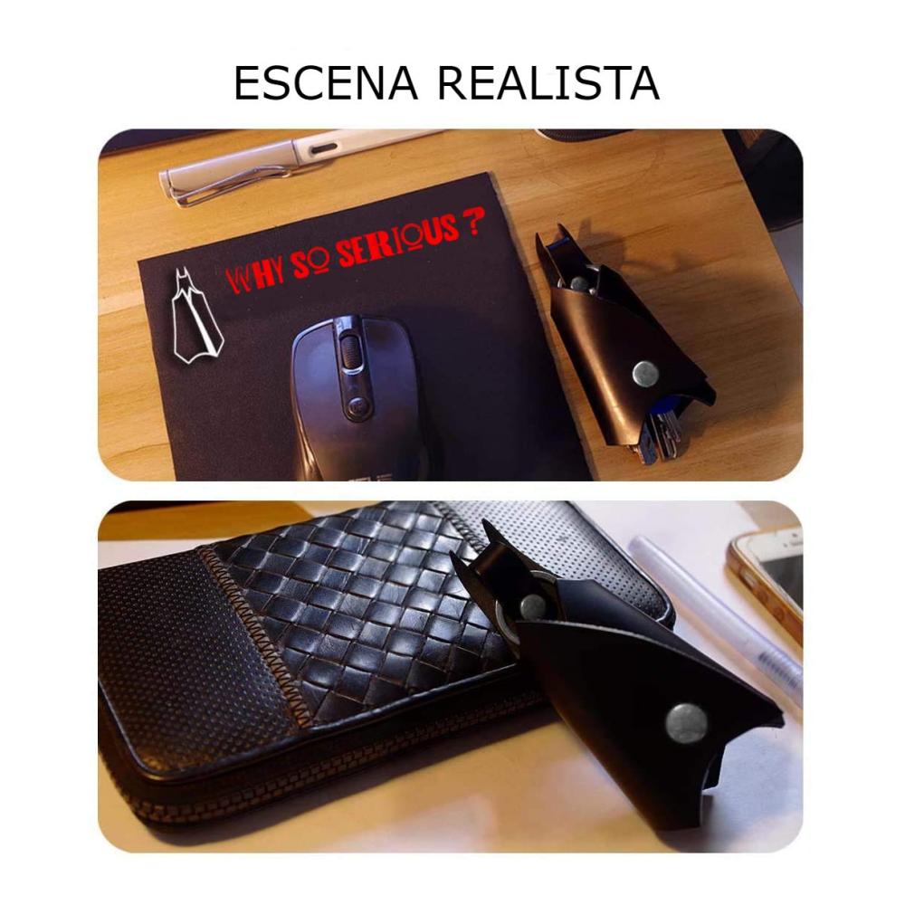 Herren Leder-Schlüsselanhänger mit Fledermaus-Superhelden-Design | Brieftaschen-Set für Auto- und Motorradschlüssel | Originelles Geschenk - Kunstleder Schwarz
