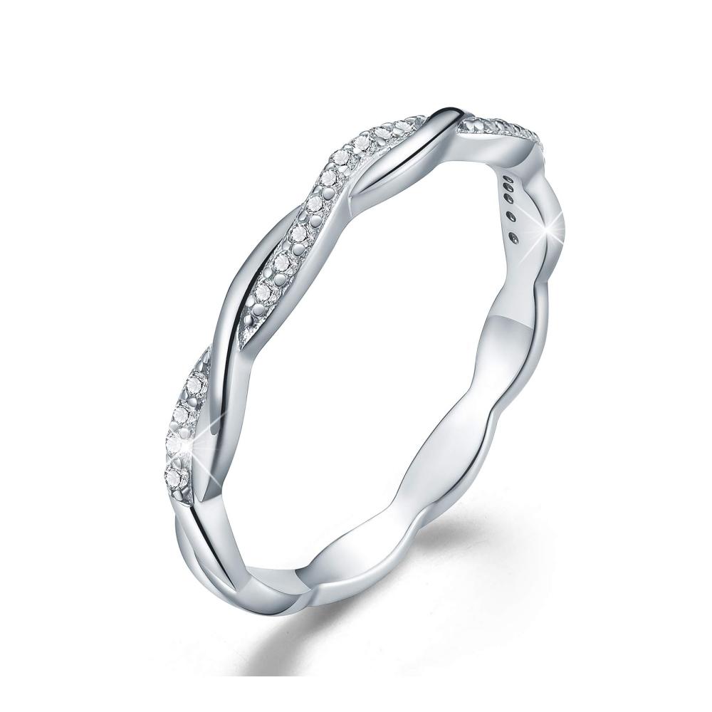 18 Karat Vergoldung 925 Sterling Silber Twist Ring Band mit Zirkonia - Stapelbare Ringe für Frauen CZ Simulierte Diamant Ewigkeit Bänder - Perfektes Muttertagsgeschenk Verlobung Eheringe & Geschenke