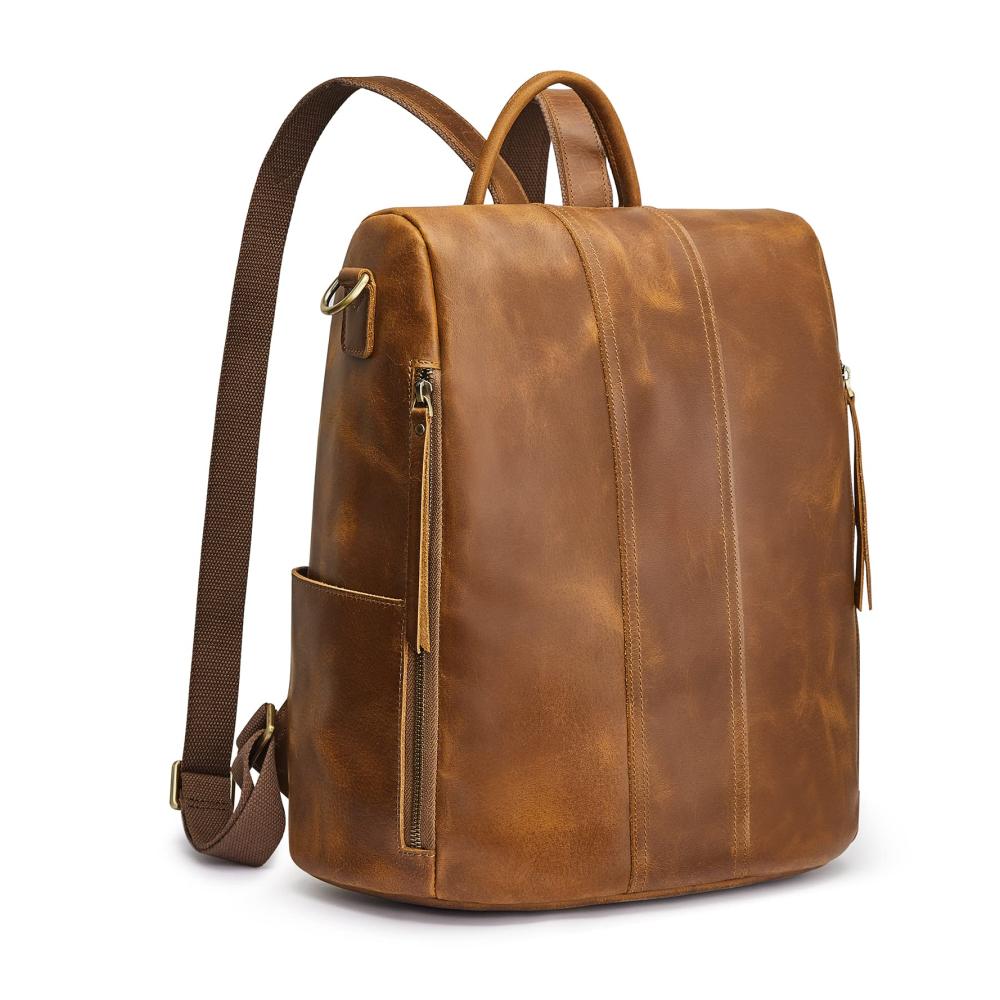 Damen Tagesrucksack Vintage Echtleder Rucksack mit Geldbörse Mode Umhängetasche ideal für Reisen und Schule
