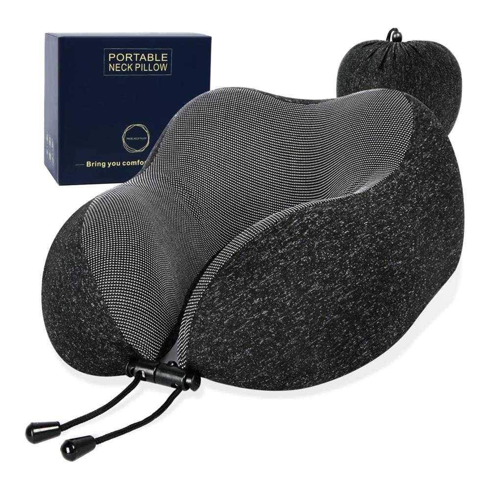 Memory Foam Nackenkissen für unterwegs - Reisekissen für Flugzeug Auto Zug Büro - Schnell verpackbares Nackenstützkissen aus 100% reinem Memory Foam - Perfektes Nackenhörnchen für Camping und Erwachsene