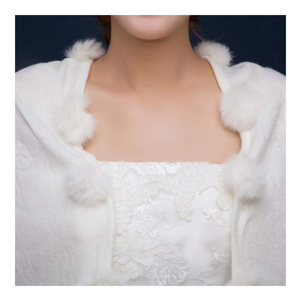 Winter Hochzeitsschals mit Pompom Quaste - Damen Umschlagtücher und Schals für die Braut Dreieckige Hochzeitsjacken für elegante Wärme