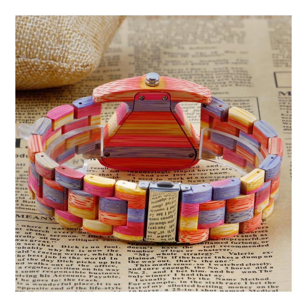 Damen Armbanduhr Tiong Holzdesign Bunt & Verstellbar | Quarzuhr für Damen | Ideales Geschenk zum Muttertag