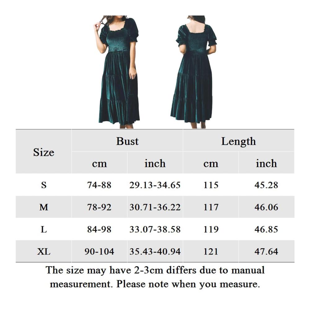 Damen Maxikleid mit quadratischem Ausschnitt und A-Linie elegantes gestuftes Herbst-Winter-Kleid hohe Taille schmale Passform